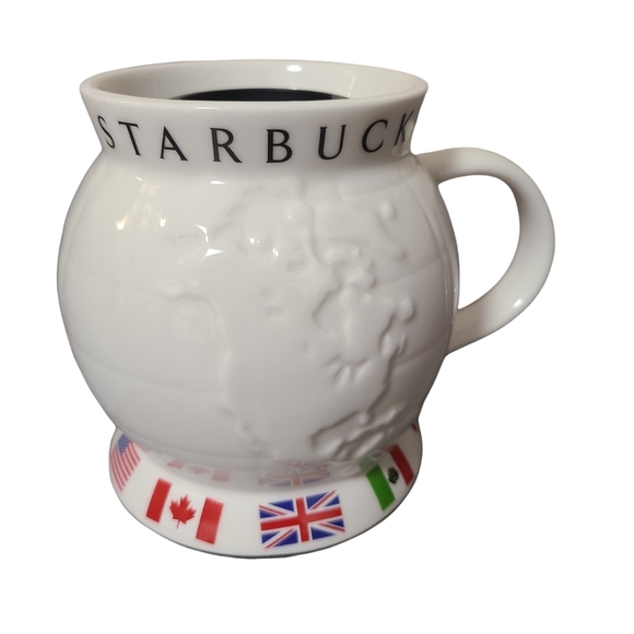 Starbucks Barista World Globe Flags Ceramic Travel Coffee Mug and Lid 24 oz 2002 - Picture 1 of 7
